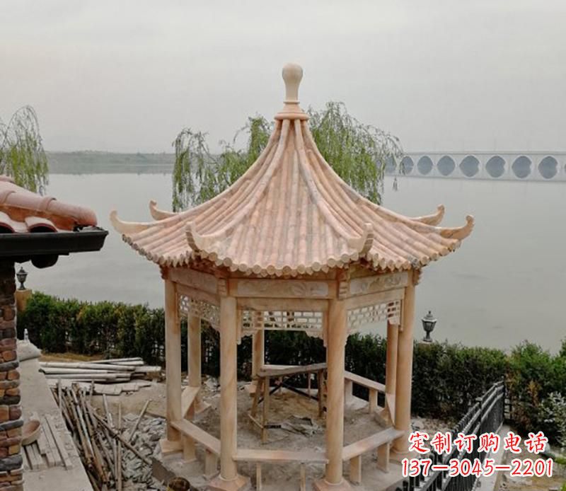 海南精致古典八角凉亭石雕