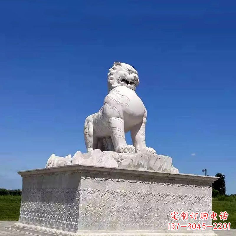 海南白虎汉白玉石雕-公园广场中国传统文化上古神兽雕塑摆件