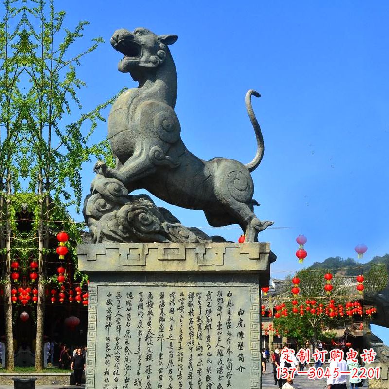海南白虎铜雕景观雕塑-景区园林神兽动物标识