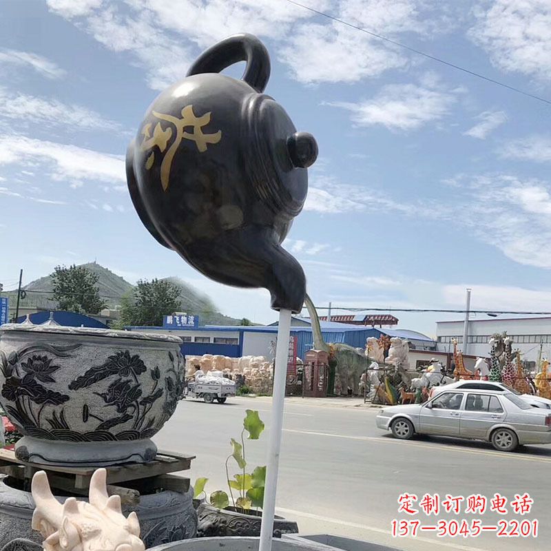 海南玻璃钢茶壶雕塑——一座精美的喷泉景观