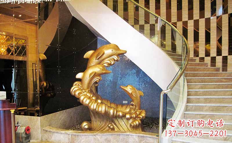 海南玻璃钢海豚仿铜动物雕塑