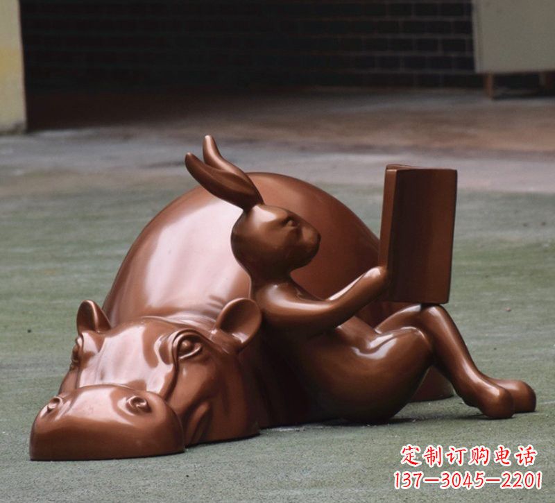 海南玻璃钢河马仿铜动物雕塑