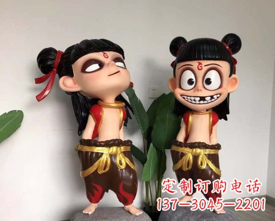 海南玻璃钢卡通哪吒雕塑