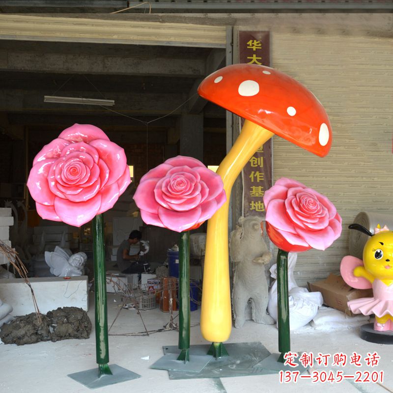 海南玫瑰之美玻璃钢玫瑰雕塑