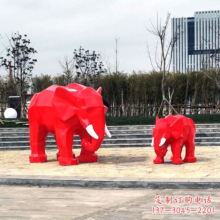 海南玻璃钢喷水大象头雕塑-园林广场块面大象雕塑摆件
