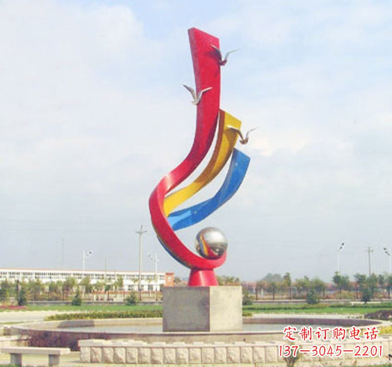 海南不锈钢彩色海鸥海浪雕塑——美丽传承