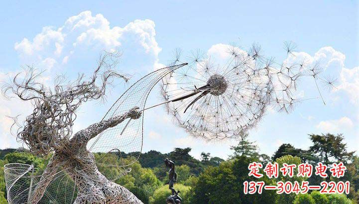 海南不锈钢抽象人物和蒲公英雕塑