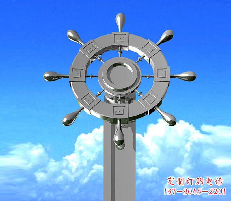 海南不锈钢船舵雕塑精美的海洋艺术