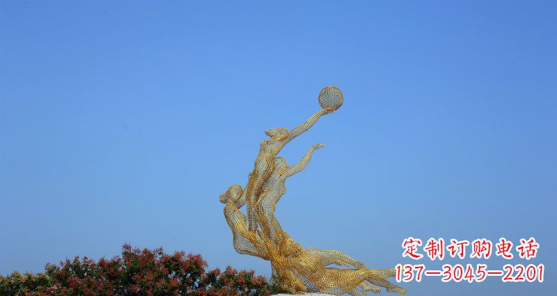 海南不锈钢打篮球的女孩公园景观雕塑