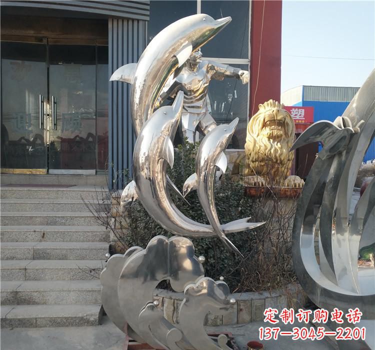 海南不锈钢动物海豚雕塑