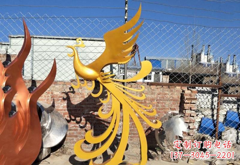海南不锈钢凤凰雕塑——灿烂金色给予城市温暖