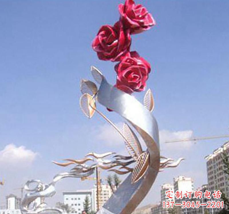 海南不锈钢玫瑰雕塑,点缀广场景观