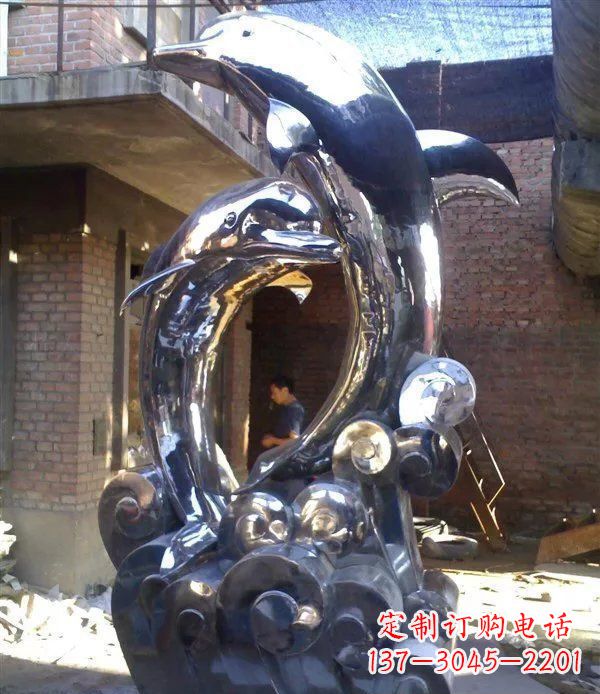 海南不锈钢海豚美观动态的雕塑