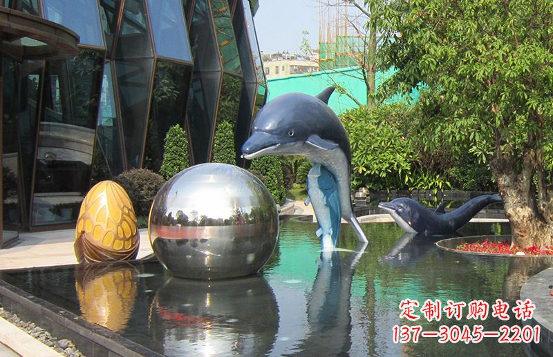 海南不锈钢海豚景观雕塑创造精美绝伦的企业公园
