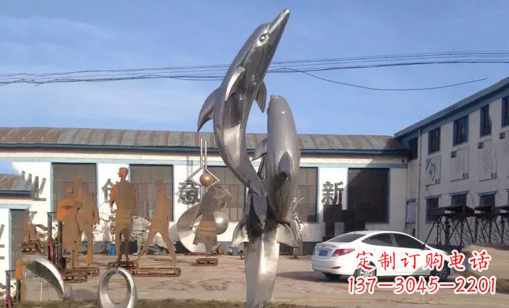 海南不锈钢海豚嬉戏雕塑精美的艺术视觉