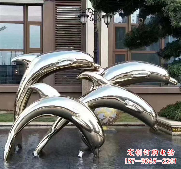 海南不锈钢海洋动物雕塑——海豚