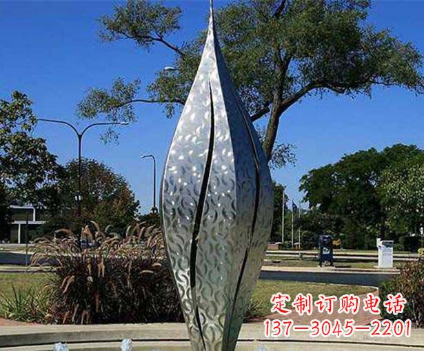 海南不锈钢花骨朵喷泉雕塑精致细节展现精美艺术