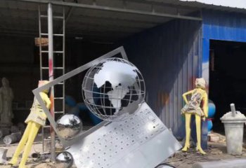 海南不锈钢地球与计算机雕塑 