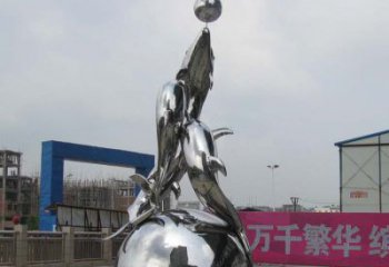 海南不锈钢动物三个海豚雕塑