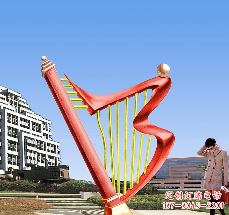 海南不锈钢竖琴雕塑把旋律汇聚成艺术精品