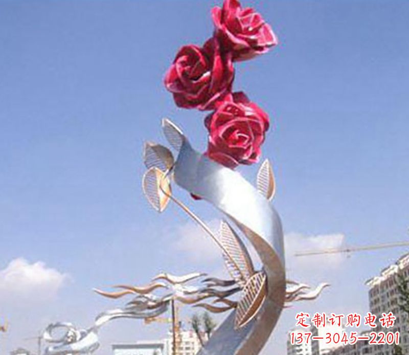 海南不锈钢玫瑰雕塑精美的艺术品