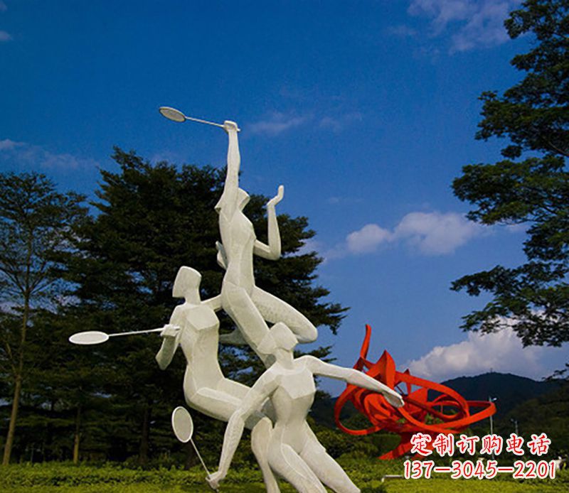 海南不锈钢羽毛球雕塑精美线条展现体育热情