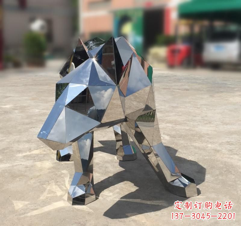 海南不锈钢园林动物几何狼雕塑
