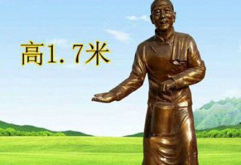 海南茶馆门口店小二玻璃钢仿铜摆件