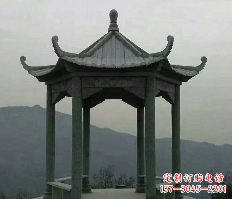 海南考究工艺,奢华大理石六角凉亭雕塑