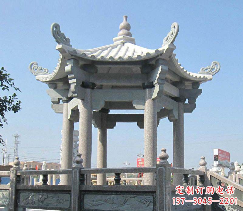 海南大理石六角凉亭石雕,为您的家园带来浪漫情怀