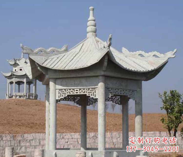 海南精美大理石六角凉亭石雕
