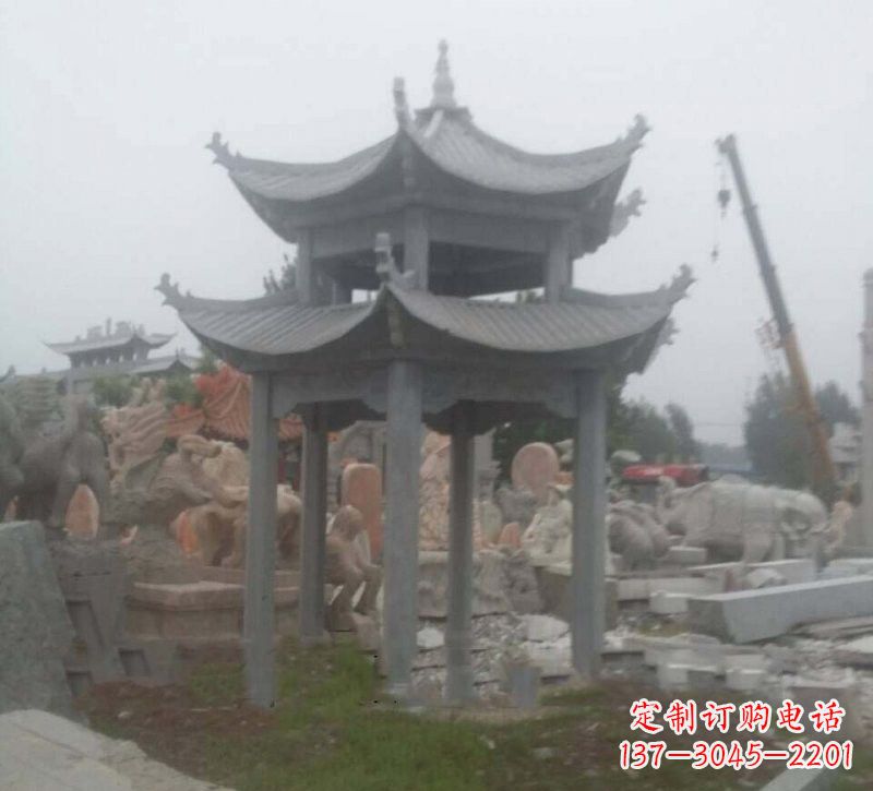 海南大理石六角凉亭石雕,精美绝伦