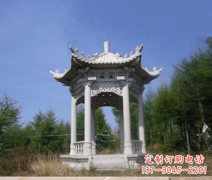 海南精美大理石六角石凉亭雕塑