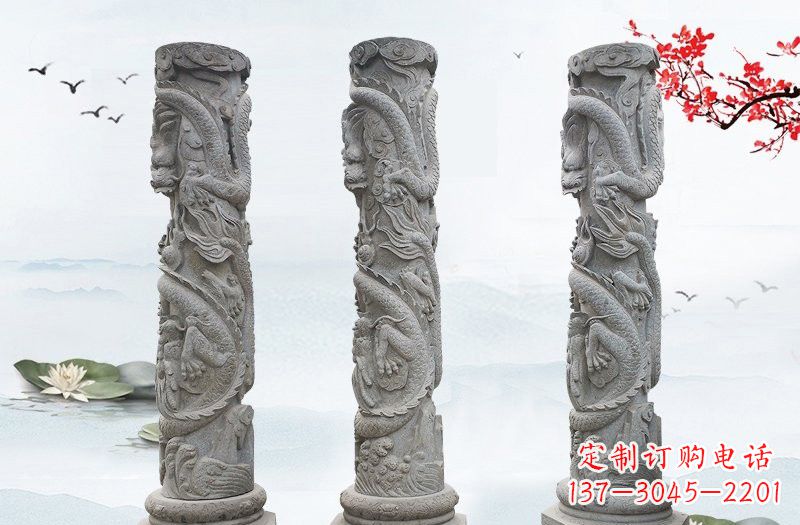 海南精美大理石龙柱雕塑