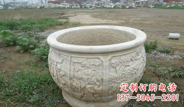 海南大理石鸳鸯花盆雕塑