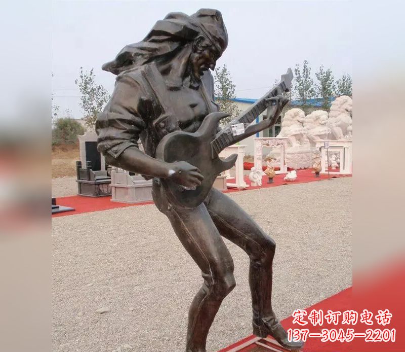 海南弹吉他广场小品人物铜雕