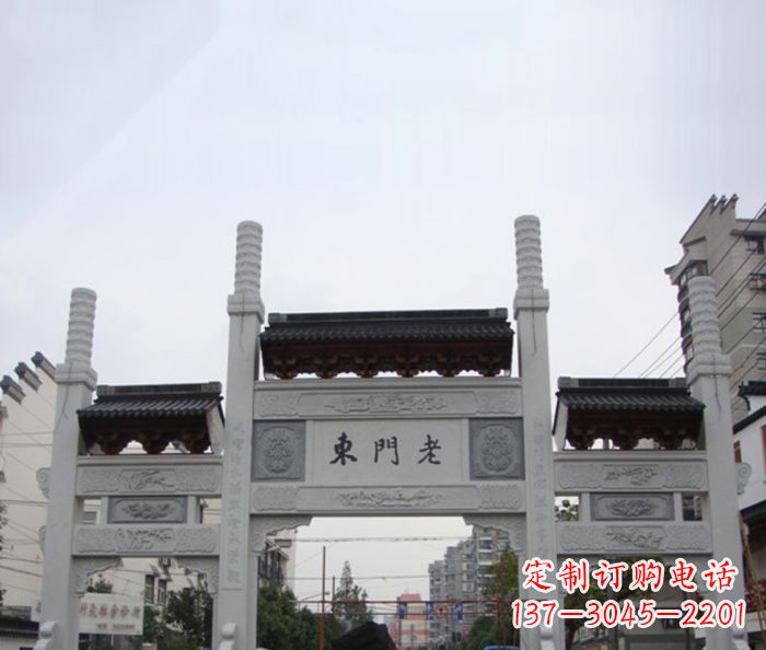 海南精美三门石牌坊雕塑