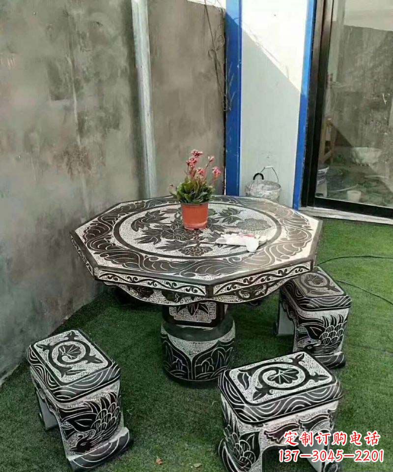 海南多边形石头桌凳雕塑
