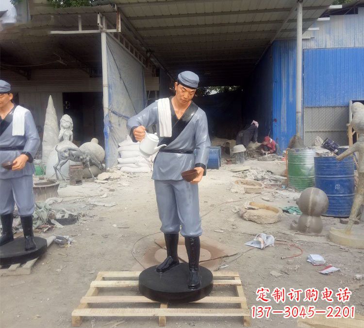海南饭店门口玻璃钢仿真店小二雕塑
