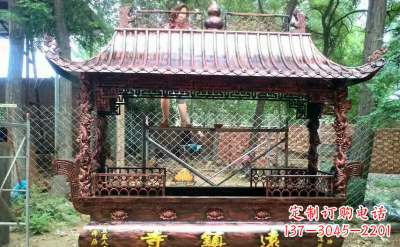 海南方形寺庙香炉铜雕塑
