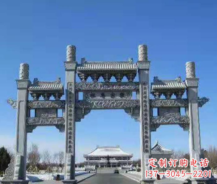 海南领雕仿古三门石牌坊