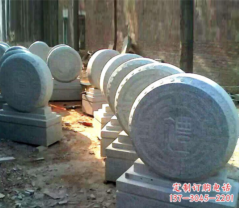 海南仿古石门墩招财抱鼓石石雕 (2)
