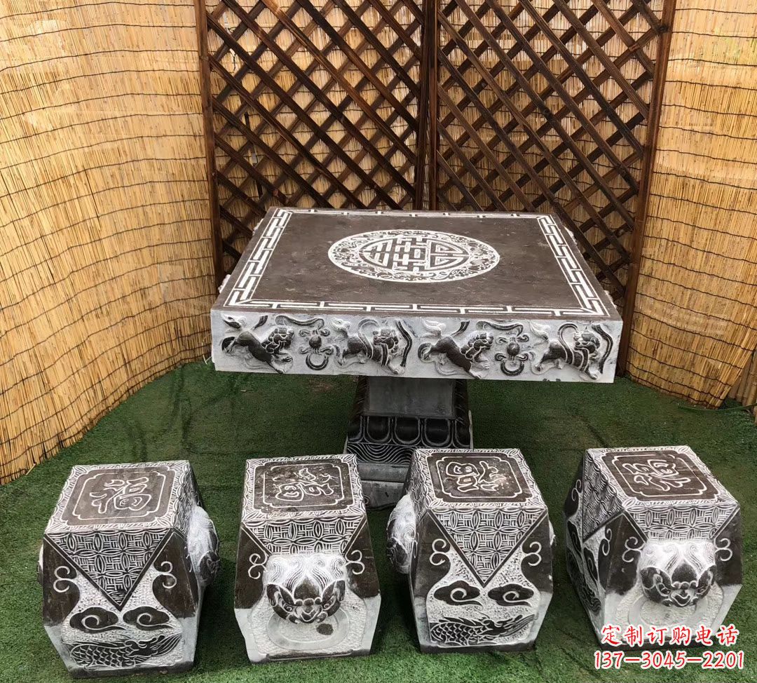 海南仿古石桌凳公园景观石雕