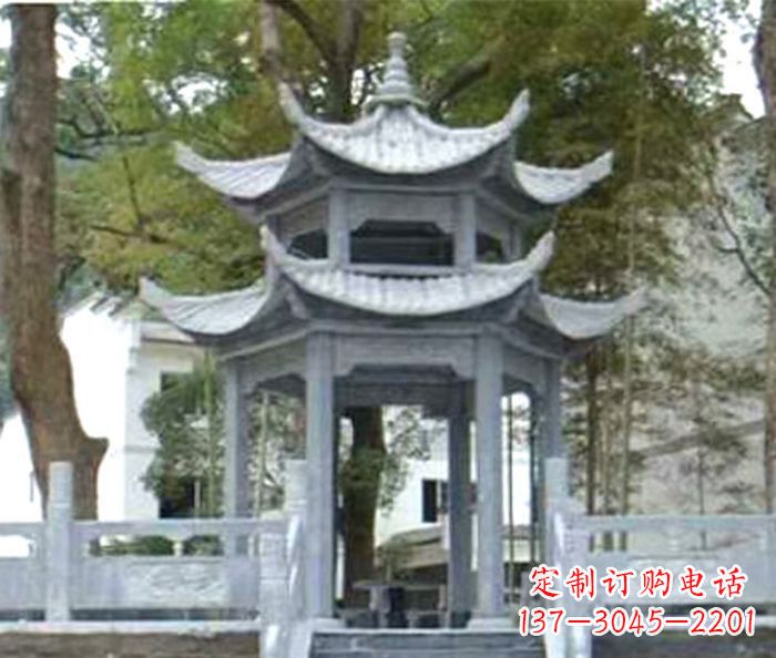 海南仿古园林双层石雕凉亭
