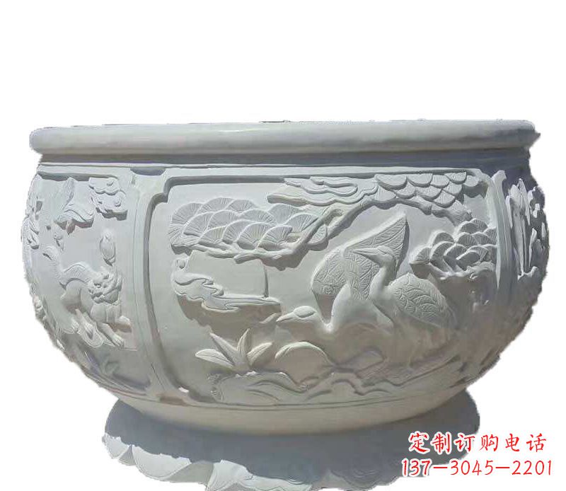 海南仿古鱼缸石雕花盆摆件