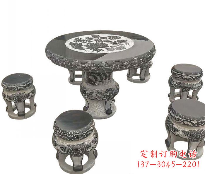 海南仿古圆形石桌凳