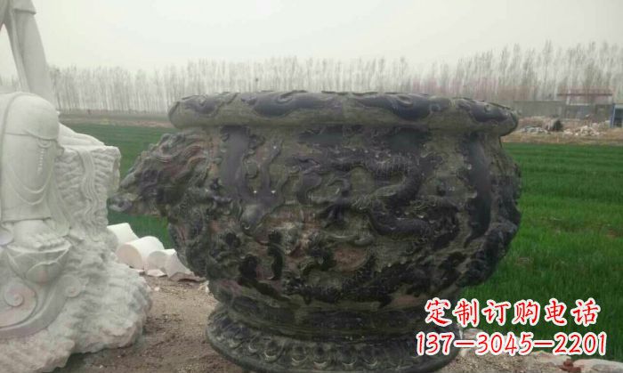 海南仿古圆形水缸石雕 (2)