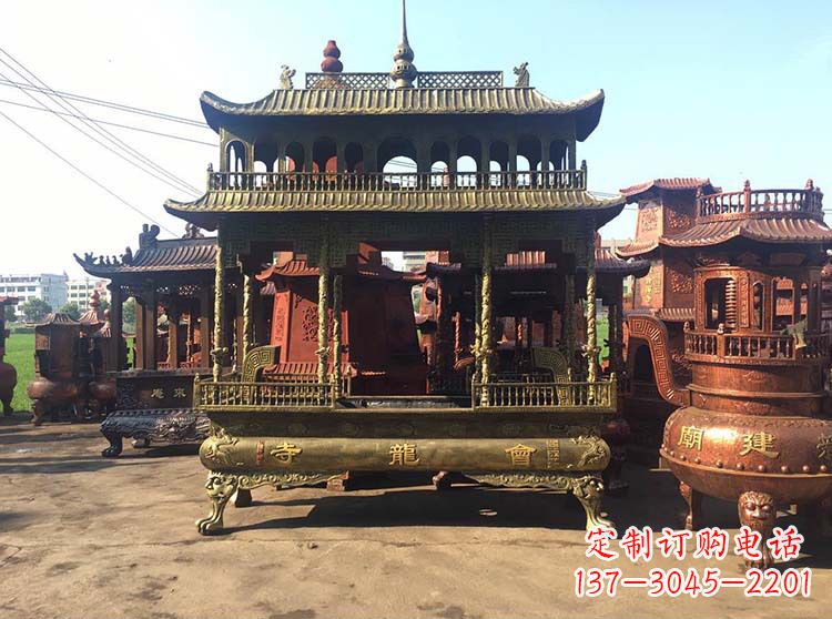 海南高浮雕螭龙纹铜香炉