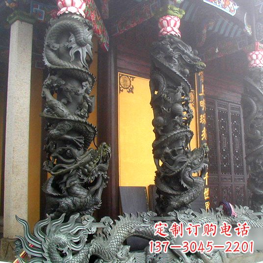 海南高浮雕龙柱铜雕塑