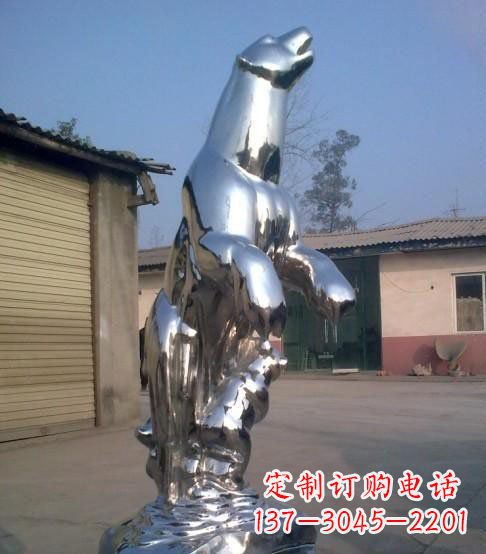 海南公园不锈钢抽象北极熊动物雕塑